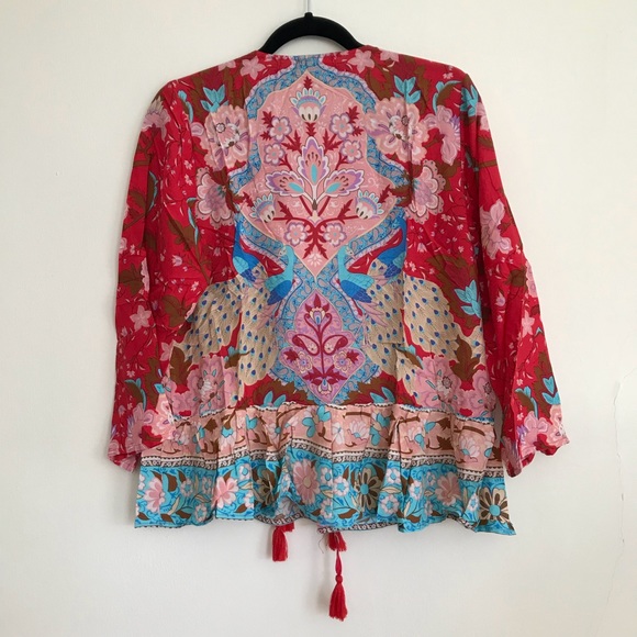 NWT Boho Lotus Floral Top Jacket Wrap Tassel Ties - Picture 6 of 7